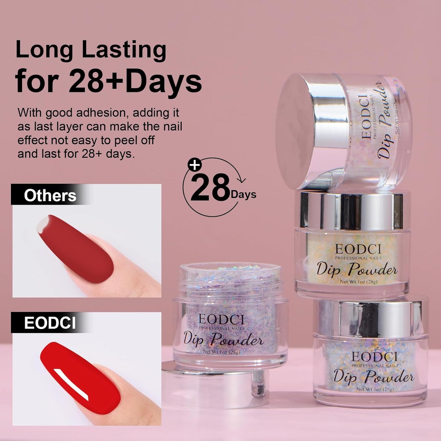 Glitter Dipping Powder, Sprinkle On Glitter Collection - Hot Pink Dip powder - No Needed UV Lamp - Long Lasting 14 Days Dip Colors - Nail Color for Professionals & At-Home DIY 1oz