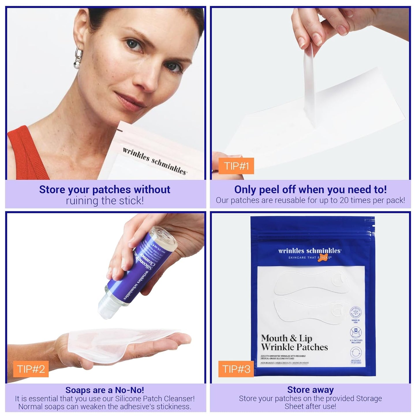 Wrinkles Schminkles Mouth & Lip Wrinkle Patch - Reusable Silicone Smoothing Pads for Noticeable Wrinkle Reduction - Lip Wrinkle Prevention for Youthful, Smooth Skin (2 Pack)