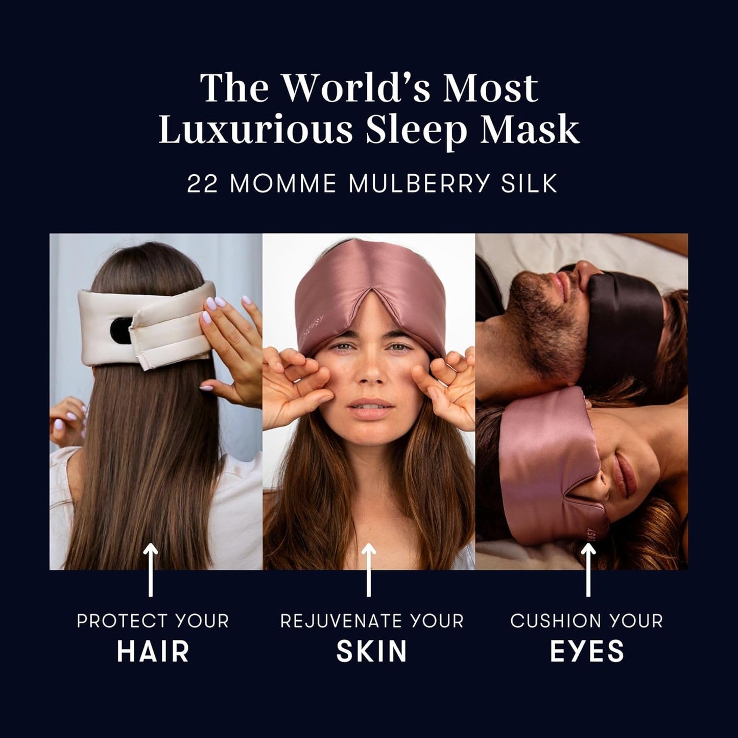DROWSY Silk Sleep Mask. Face-Hugging, Padded Silk Cocoon for Luxury Sleep in Total Darkness. (Midnight Blue)