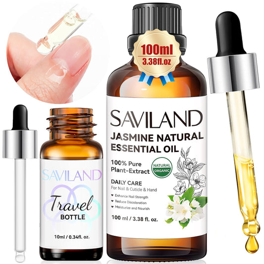 SAVILAND Jasmine Essential Oil for Cuticle Nails Hands: Ultra Repairing Cuticle Oil 100% Pure Plant-Based Nail Strengthener Hand Oils for Dry Hand Damaged Cuticle Weak Nail Care with Travel Bottle