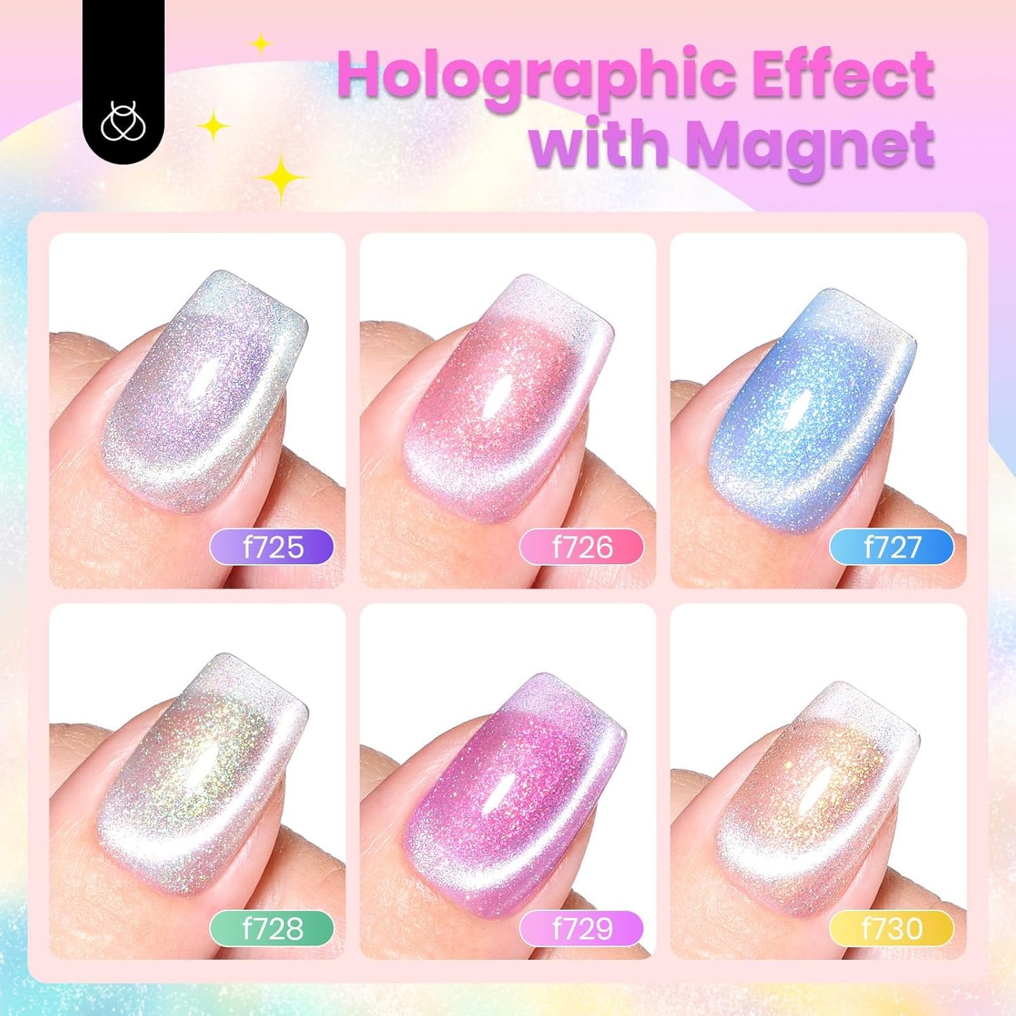 Beetles Cat Eye Gel Nail Polish Set - 6 Colors Summer Chameleon Cat Eye Green Silver Pink Blue Purple Green with Magnet Soak Off UV Fairy's Descent Collection Salon Nail Art Manicure Gift for Women