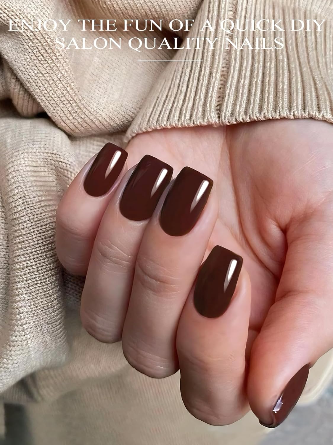 EBANKU 24Pcs Semi-Cured Gel Nail Strips,Chocolate Nail Sticker, Lasting Waterproof Full Wraps Stickers for Salon Manicures, Perfect for Women, Girl with Nails File and Nails Stick