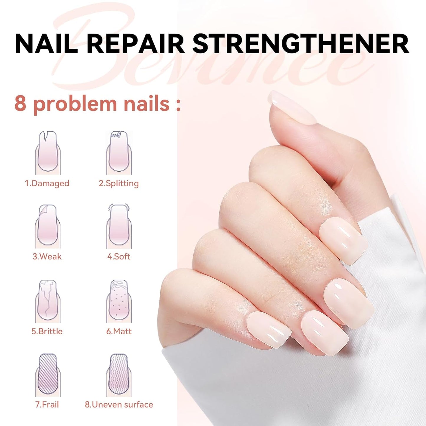 Nail Strengthener Natural Nails Hardener Extra Strong and Growth Nude Nail Repair Strengthening Polish Ridge Filler for Weak and Damaged Nails 12ML