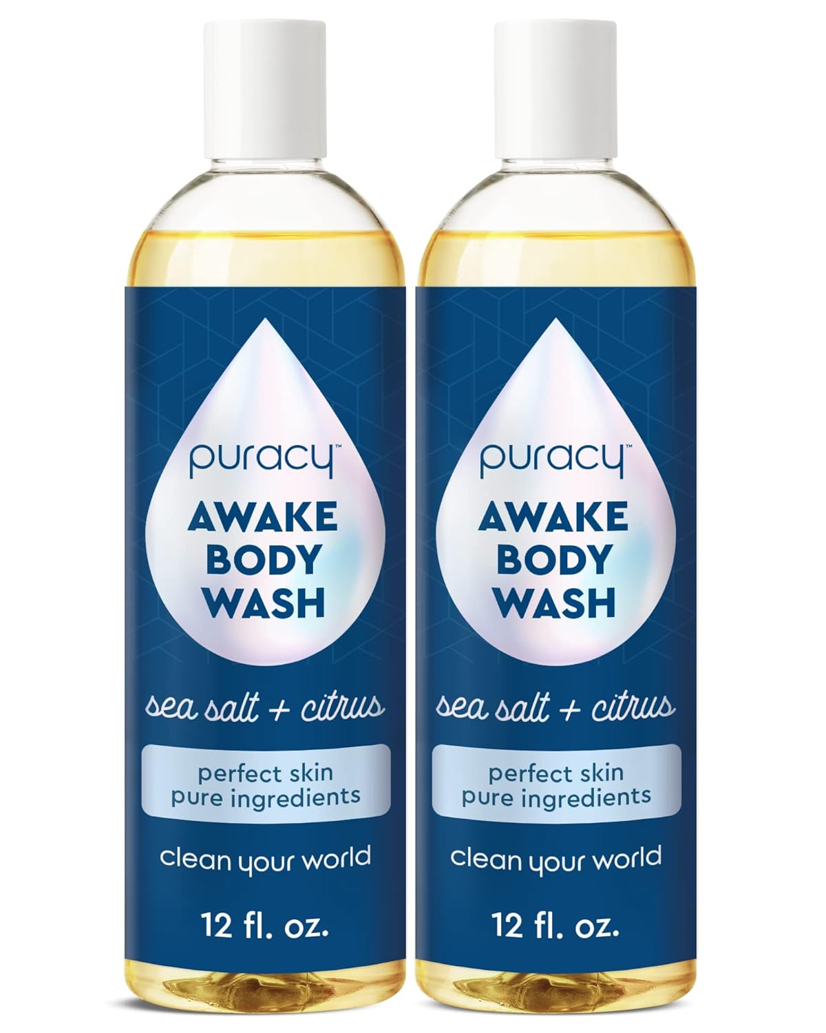 Puracy Body Wash, Natural Body Wash, 98.6% Pure Plant Ingredients, Moisturizing Shower Gel for Women Men Kids, Body Soap for Dry Sensitive Skin. Gently Scented with Citrus & Sea Salt, 12 Oz (2-Pack)