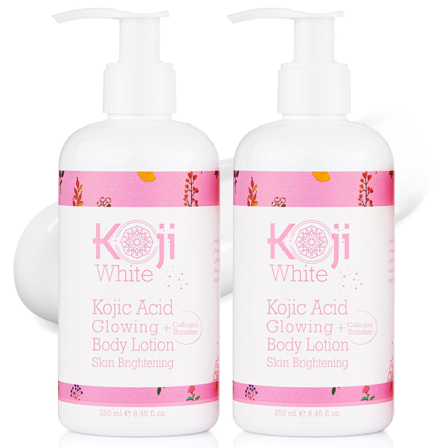 Koji White Kojic Acid & Collagen Body Lotion, Women Gifts Set for Skin Brightening with Arbutin, Glowing Skin, Moisturizer & Radiant Complexion, Uneven Skin Tone - Vegan, 8.45 Fl Oz (2 Packs)