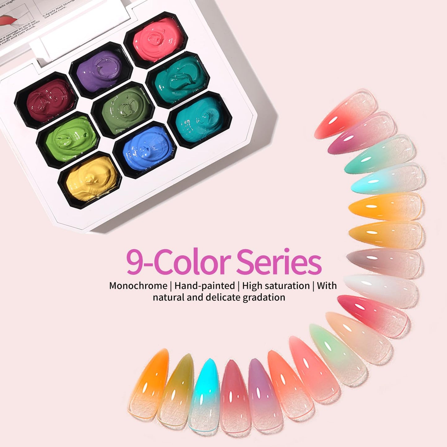 Ombre Gel Polish Nail Sponges for Ombre 9 Series Colorful Blush Effect Gradient painting gel ombre & pat paint for nails Multistyle French Manicure Nail Art DIY Home (A7, 1)