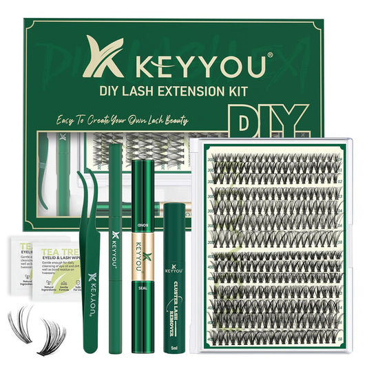 KEYYOU Lash Extension Kit DIY 280Pcs Lash Clusters Eyelash Extension Kit 30D40D,D Curl 9-18MIX Lash Clusters Kit with Lash Glue Remover Applicator Easy to Use for Beginners(Kit,30D40D-D,9-18MIX)