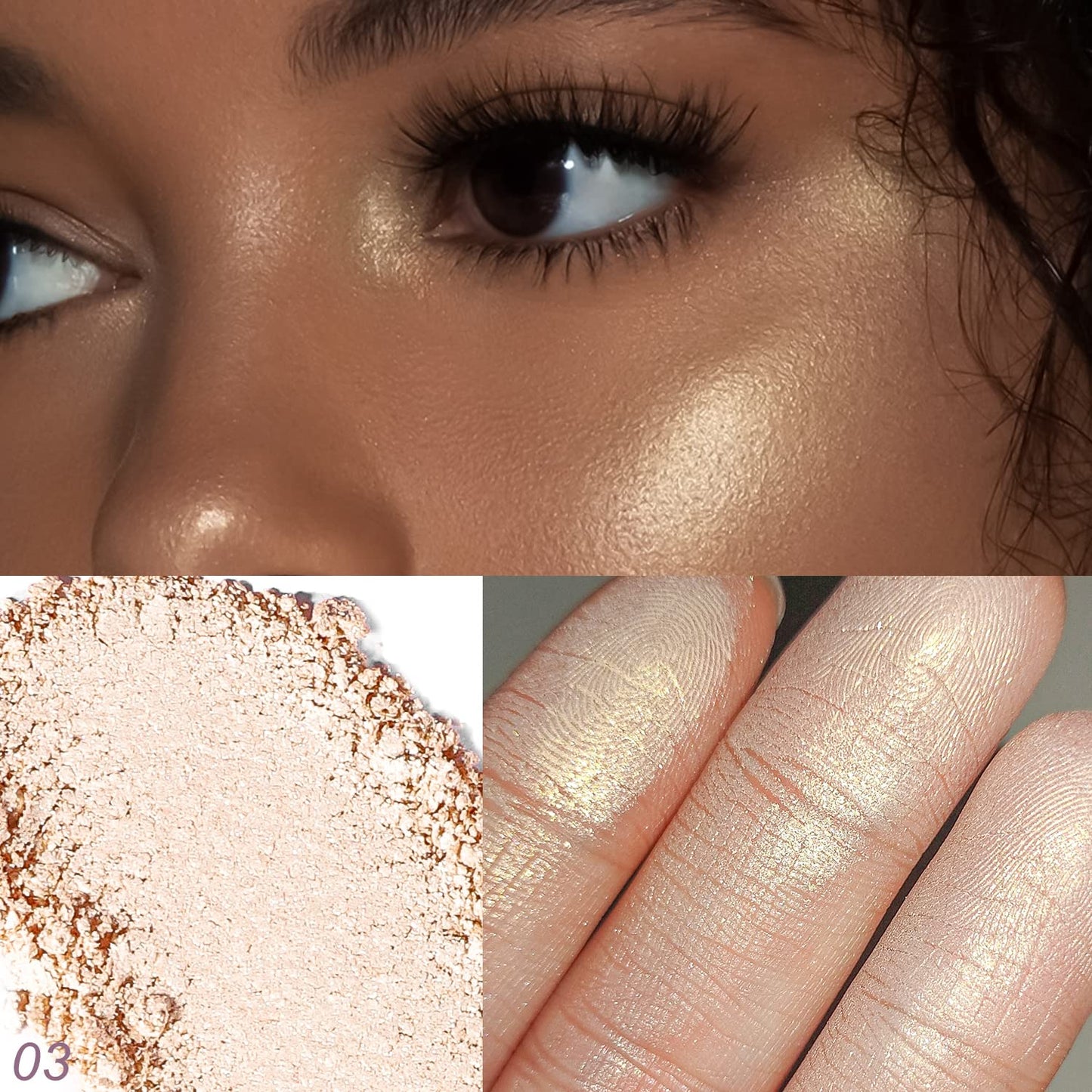 YOUNG VISION Pressed Powder Highlighter, Baked Natural Glow Contour Powder & Face Highligher, Cruelty-Free, Shimmer Highlighting Makeup for Face, Eye, Eyeshadow, Body, Skin (Gold)