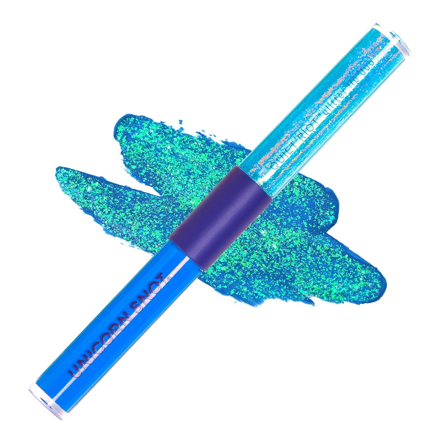 UNICORN SNOT Quiet Riot™ Plastic-Free Glitter Lip Duo | 2-in-1 Set w/Matte Lipstick & Sparkly Glitter Lip Gloss | Halloween Costume Makeup | 0.15oz Blue Lipstick & 0.16oz Gloss (Dream)