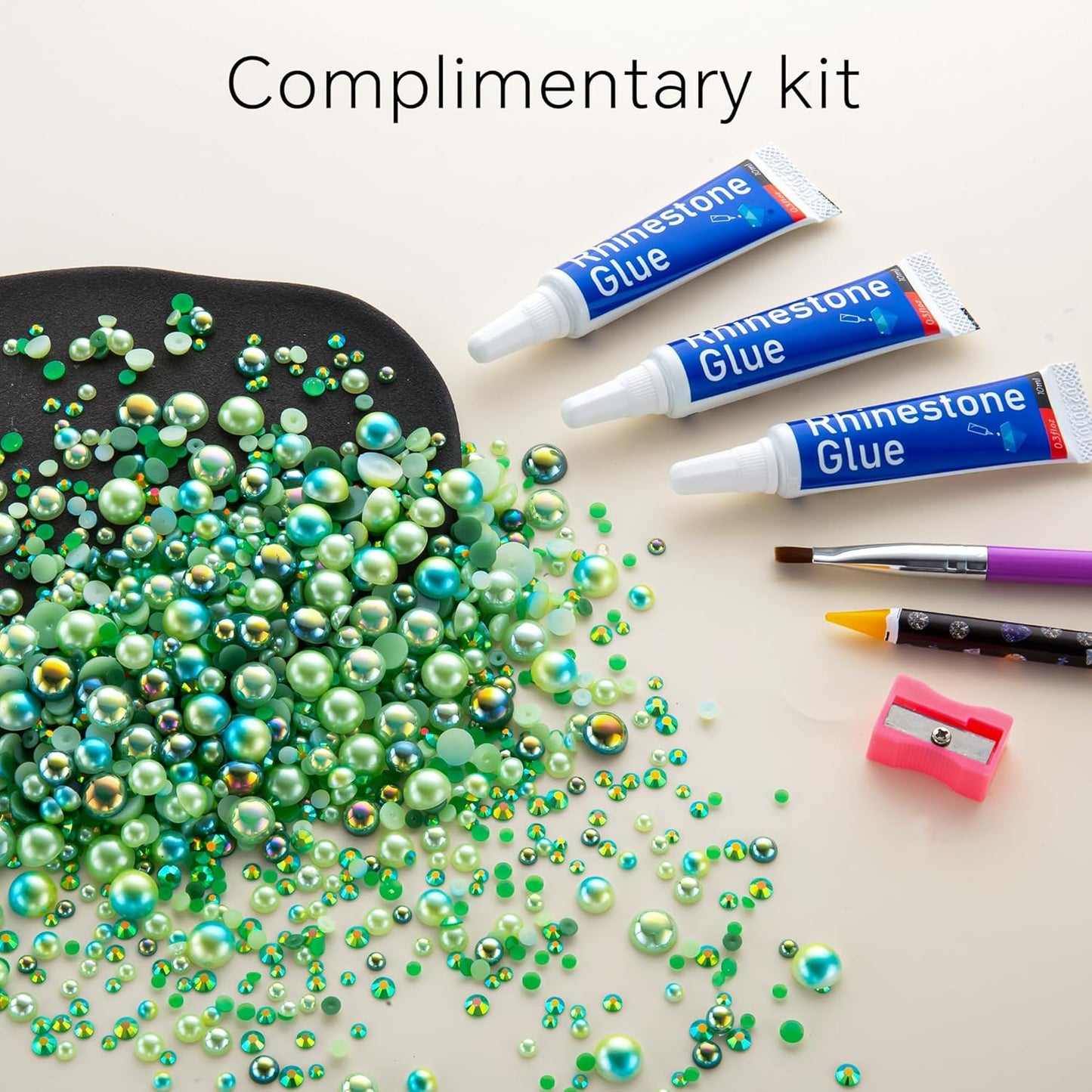 60g Cyan Green Flat Back Pearls Rhinestones for Crafts Mixed Size 3mm-10mm AB Color Round Half Pearls Flatback Pearl Beads and Resin Rhinestones Set for Face Art with Glue