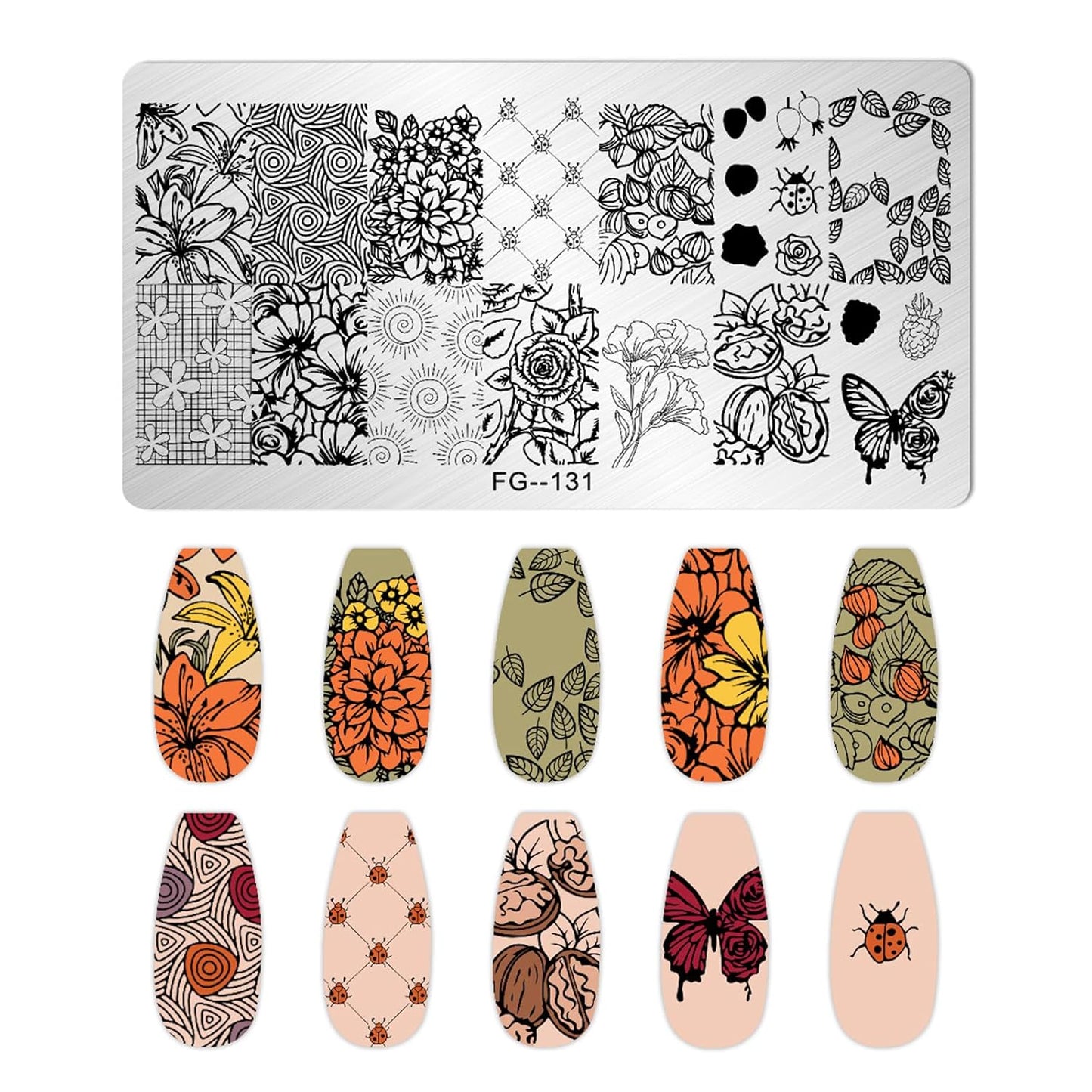 AddFavor Nail Stamper Kit 7pcs Nail Stamping Plates Flower Geometric Mandala Animal Image Nail Stencils with 2 Stamp and 2 Scraper for Home Salon Manicure Design Supplies Tools