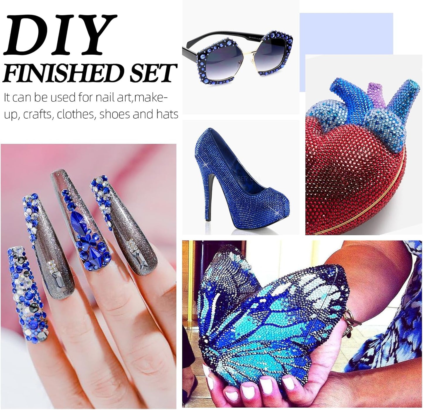 Sapphire Flatback Rhinestones, Glass Rhinestones for Nail Art and Craft, Glue Fix, Loose Crystal Gemstones(Blue, SS12, 1440pcs, 2.9-3.0mm)