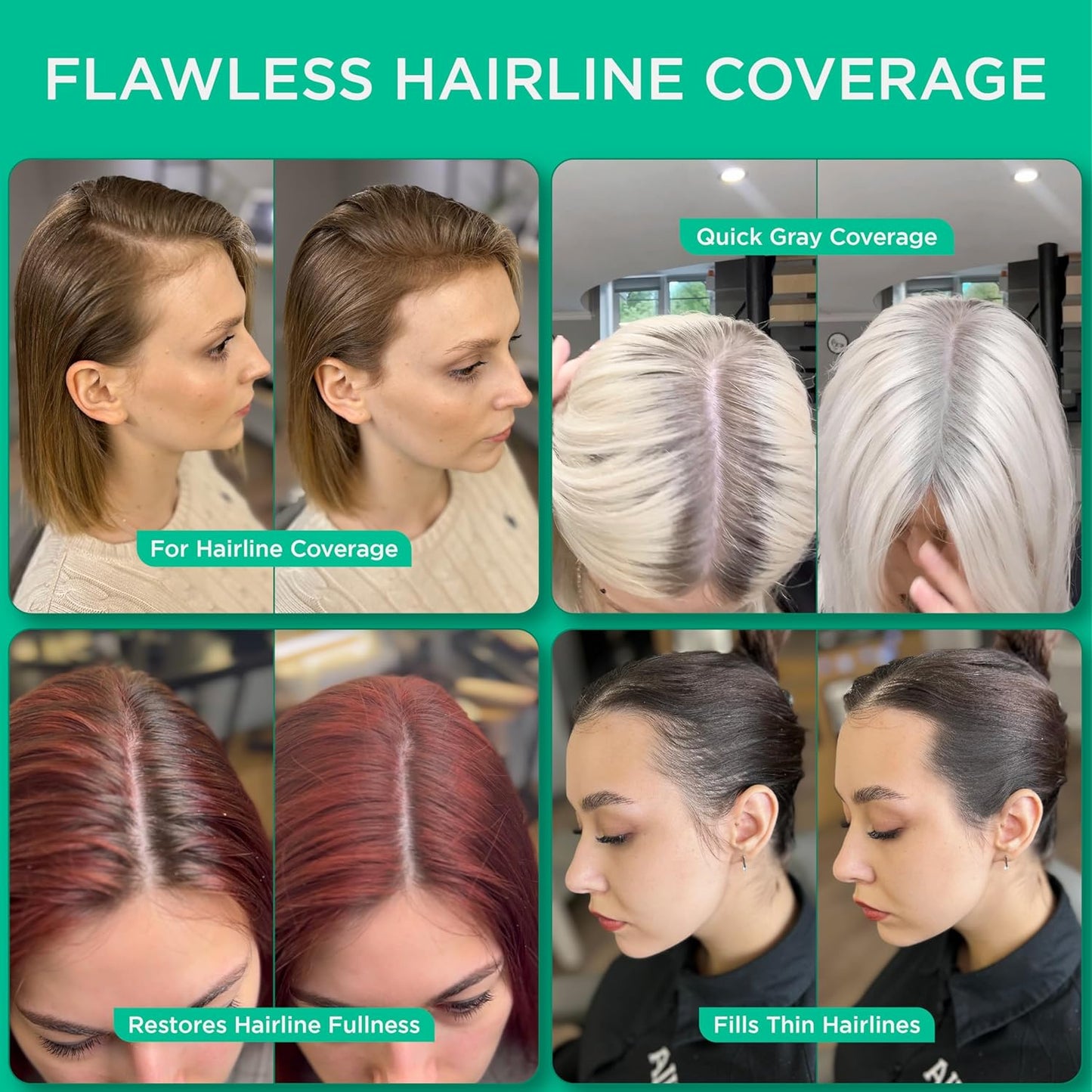 THICK FIBER Root Touch Up Powder, Cover Up Hairline for Thin- Water & Sweat Resistant Hair Loss Concealer Set with for Thinning Hair Women, Includes Brush (Grey)