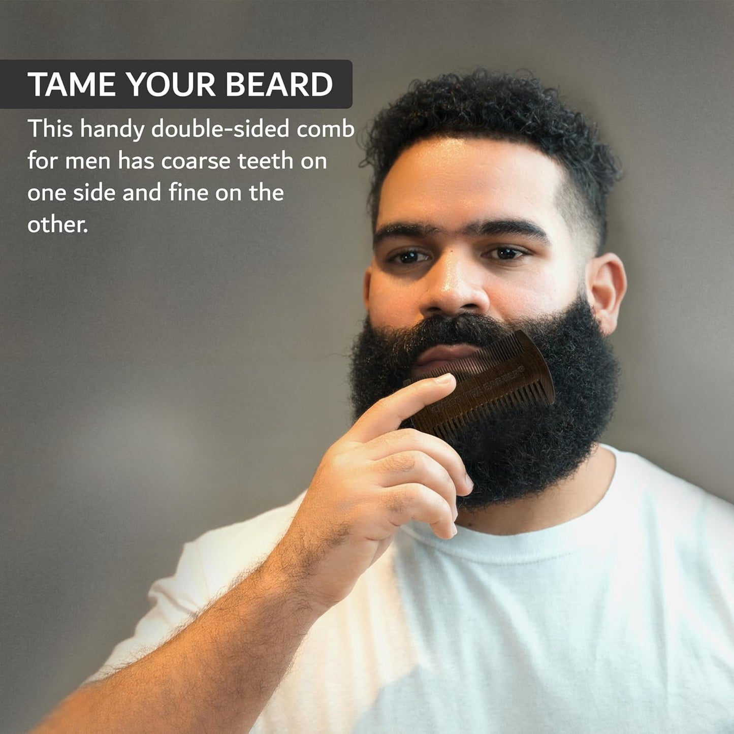 Beard Comb for Men, Natural Sandalwood Dual Action Fine Tooth Comb, Handmade Premium Wood, Fine and Coarse Teeth, Perfect for Balms and Oils