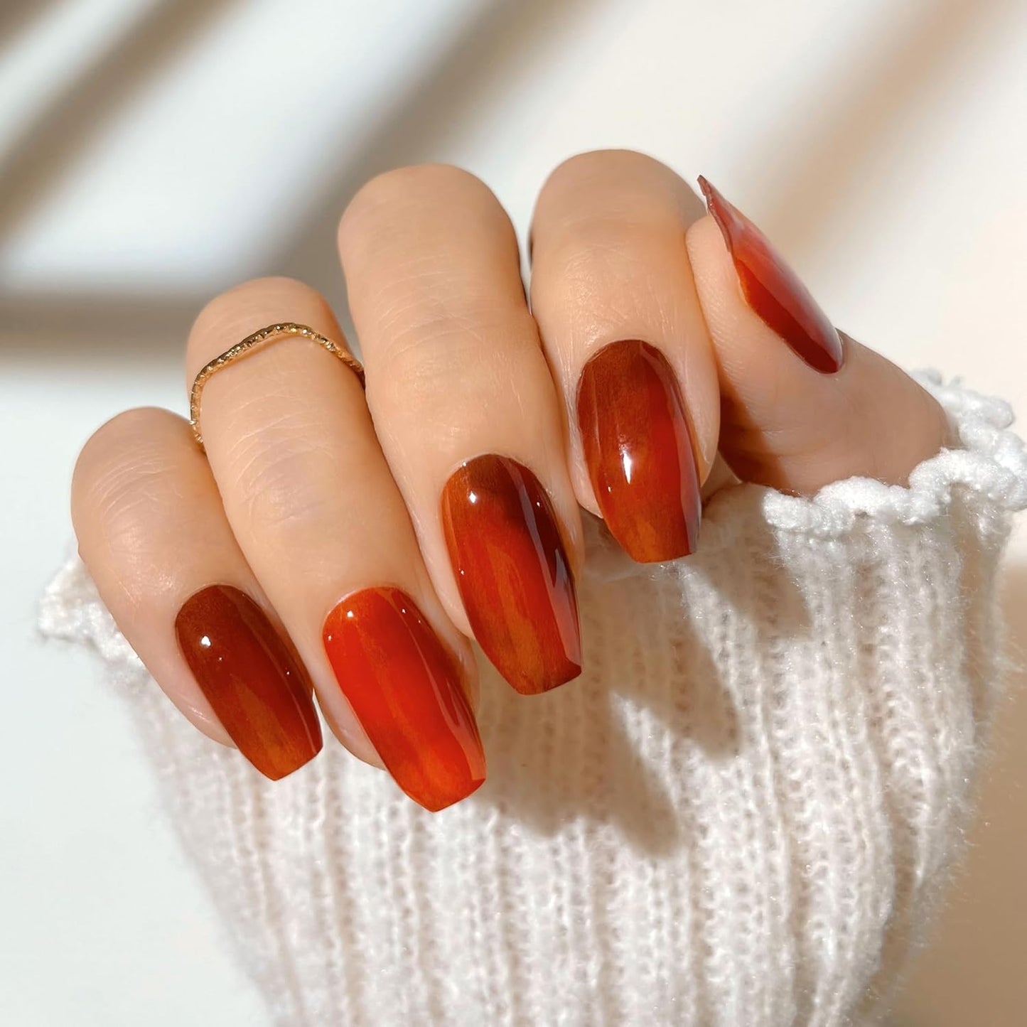 Semi Cured Gel Nail Strips - Minimalist Ombre Nail Polish Wraps, Works with Any UV Lamp - Long Lasting Easy Salon Manicure - 24pcs with 2 Prep Pads, Nail File & Cuticle Stick (Lava Gurl)