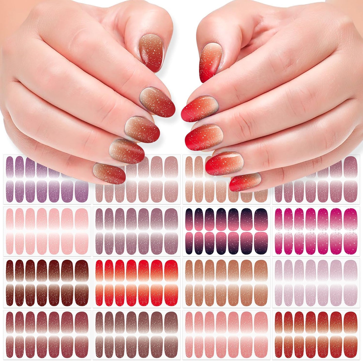 DANNEASY 16 Sheets Nail Polish Stickers Full Nail Wraps for Women Blue Glitter&Solid Color Fingernails Wrap Self Adhesive Nail Polish Strips Gel Nail Strips with Nail File, Cuticle Stick