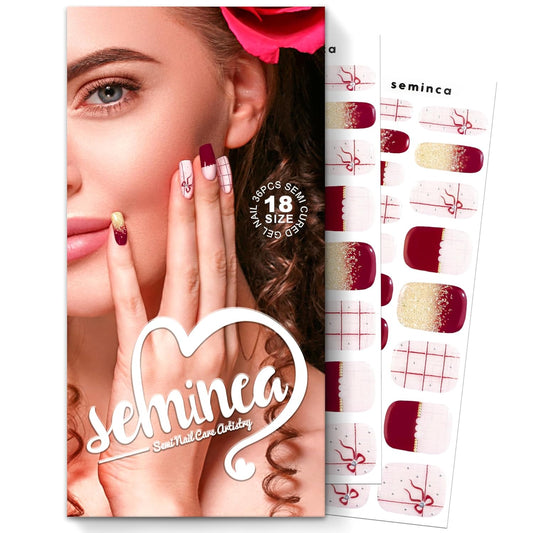 Semi Cured Gel Nail Strips-Salon Quality Semi-Cured Gel Press On Nails Stickers Quick DIY Nail Art Manicure Kits for Women at Home Works with Any UV/LED Lamps(Bow Ballet)