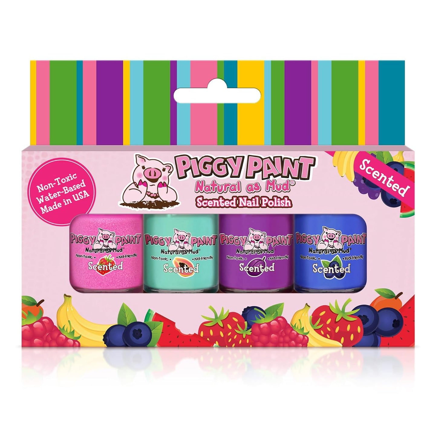 Piggy Paint | 100% Non-Toxic Girls Nail Polish | Safe, Cruelty-free, Vegan, & Scented for Kids | Scented Fruit Fairy (4 Pack Kit)