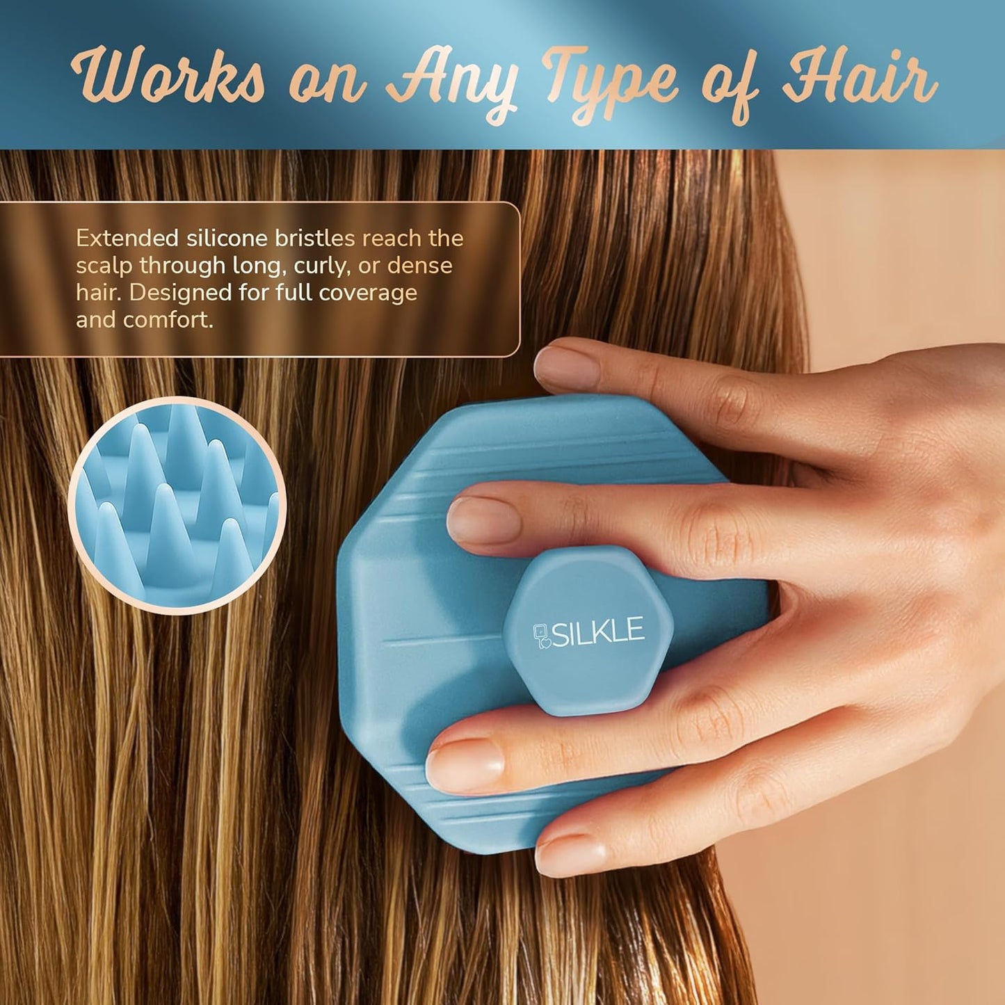 Silicone Scalp Scrubber - Massage Shampoo Brush, Soft Bristles for Hair Growth & Dandruff Removal - Ergonomic Design, Wet & Dry Use, Deep Cleansing Scalp Exfoliator for All Hair Types - Blue