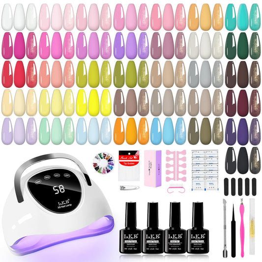 LKEE Gel Nail Polish Kit with U V Light 108W, 65 Pcs Gel Nail Polish Set All Season Gels Nail Kit Essential Manicure Tools for DIY Nails Art Gifts for Women (36KIT-color 2)