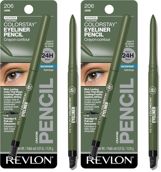 REVLON ColorStay Pencil Waterproof Eyeliner, Smudge-Proof, Eye Makeup with Built-In Sharpener, 206 Jade, 0.01 oz (Pack of 2)