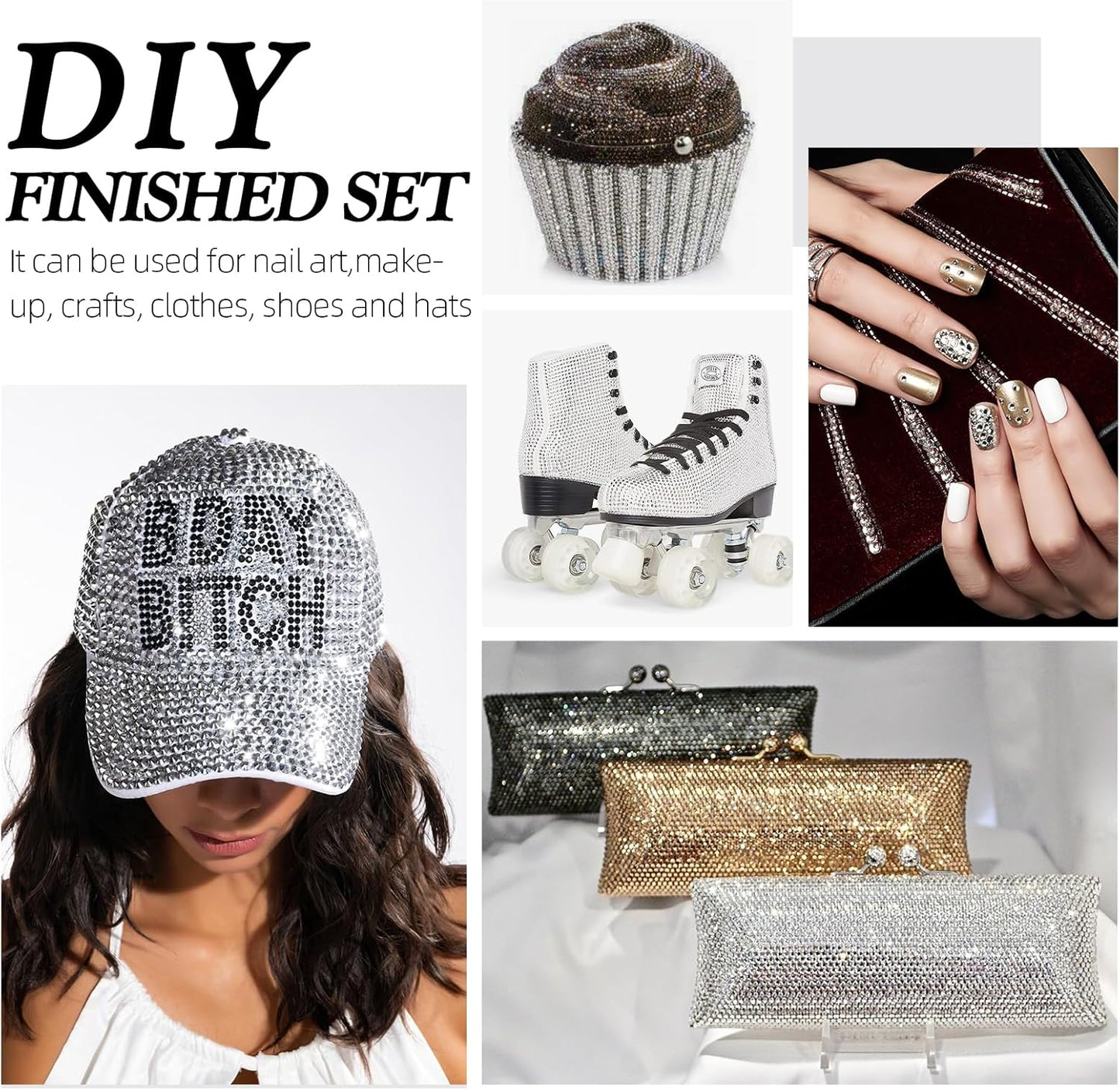 Silver Flatback Rhinestones, Glass Rhinestones for Nail Art and Craft, Glue Fix, Loose Crystal Gemstones(Silver, SS8, 1440pcs, 2.3-2.5mm)