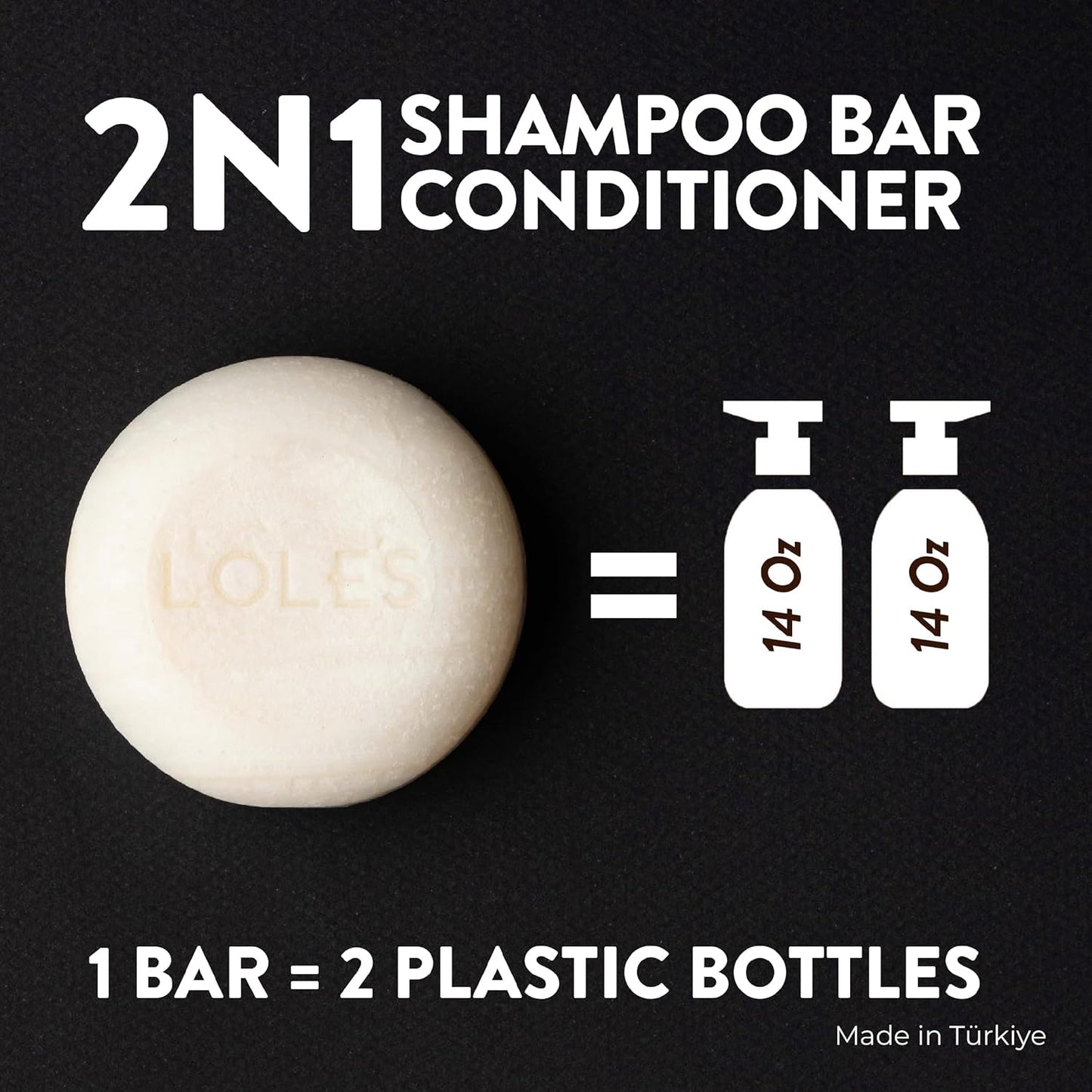 LOLE'S Shampoo Bar and Conditioner, 2in1 Men's Care for Cleaning Hair, Body and Beard, Coconut Scent, 99% Natural Origin, Sustainably Sourced, 3.5Oz