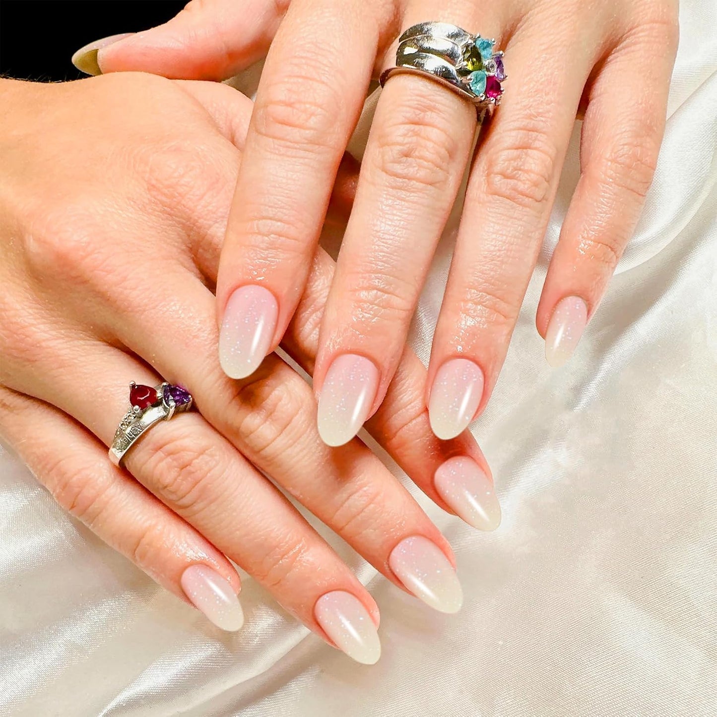 Semi Cured Gel Nail Strips-Fall winter nail stickers Glossy finish cozy season colors sweater weather designs for holiday parties,Works with Any UV/LED Lamps(Champagne Stardust Shift)