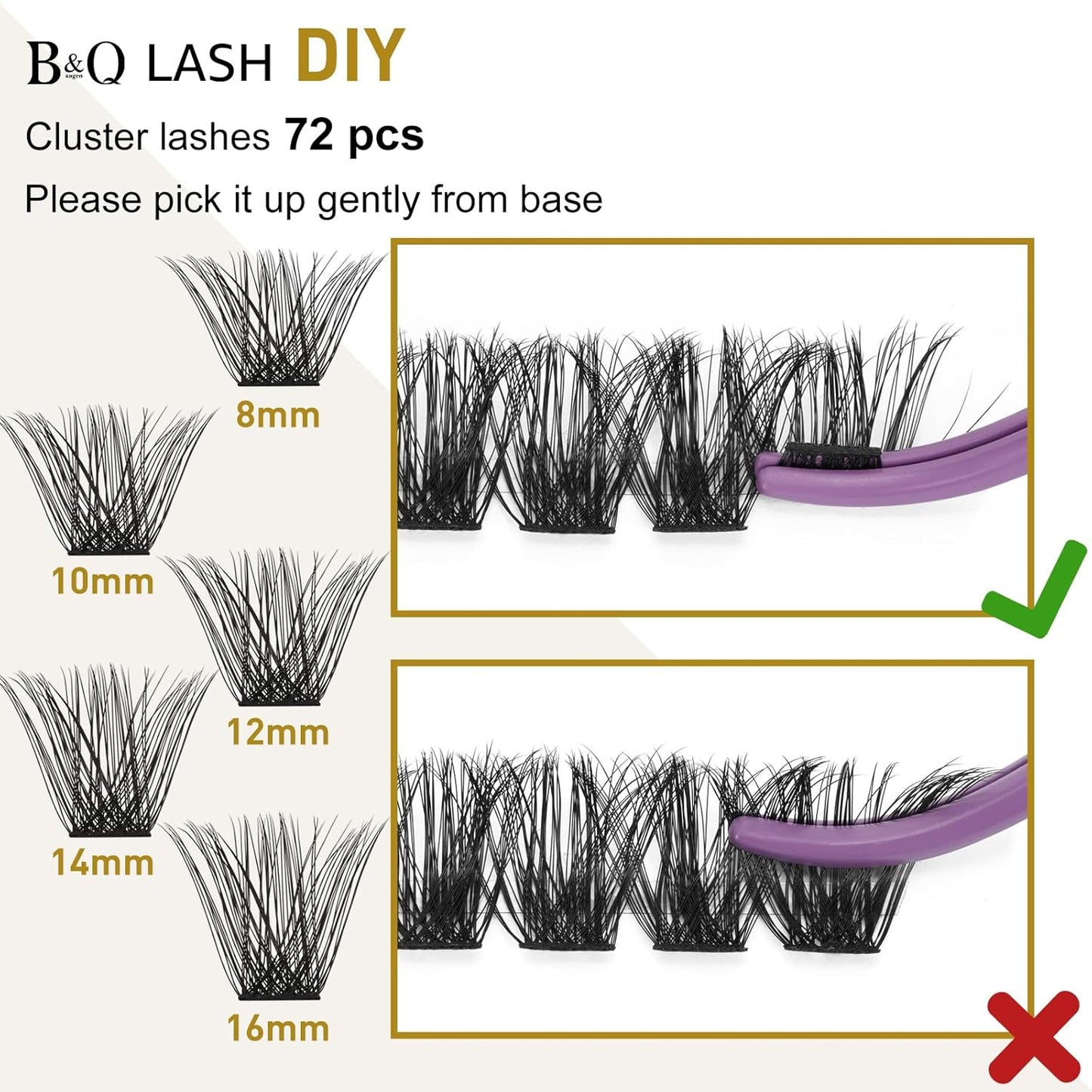 Lash Clusters B02 C Curl 14mm DIY Eyelash Extensions 72 Clusters Lashes C D Curl B&Qaugen Mega Volume Individual Lashes Eyelash Clusters Extensions Individual Lashes Cluster DIY at Home (NM-C-14mm)