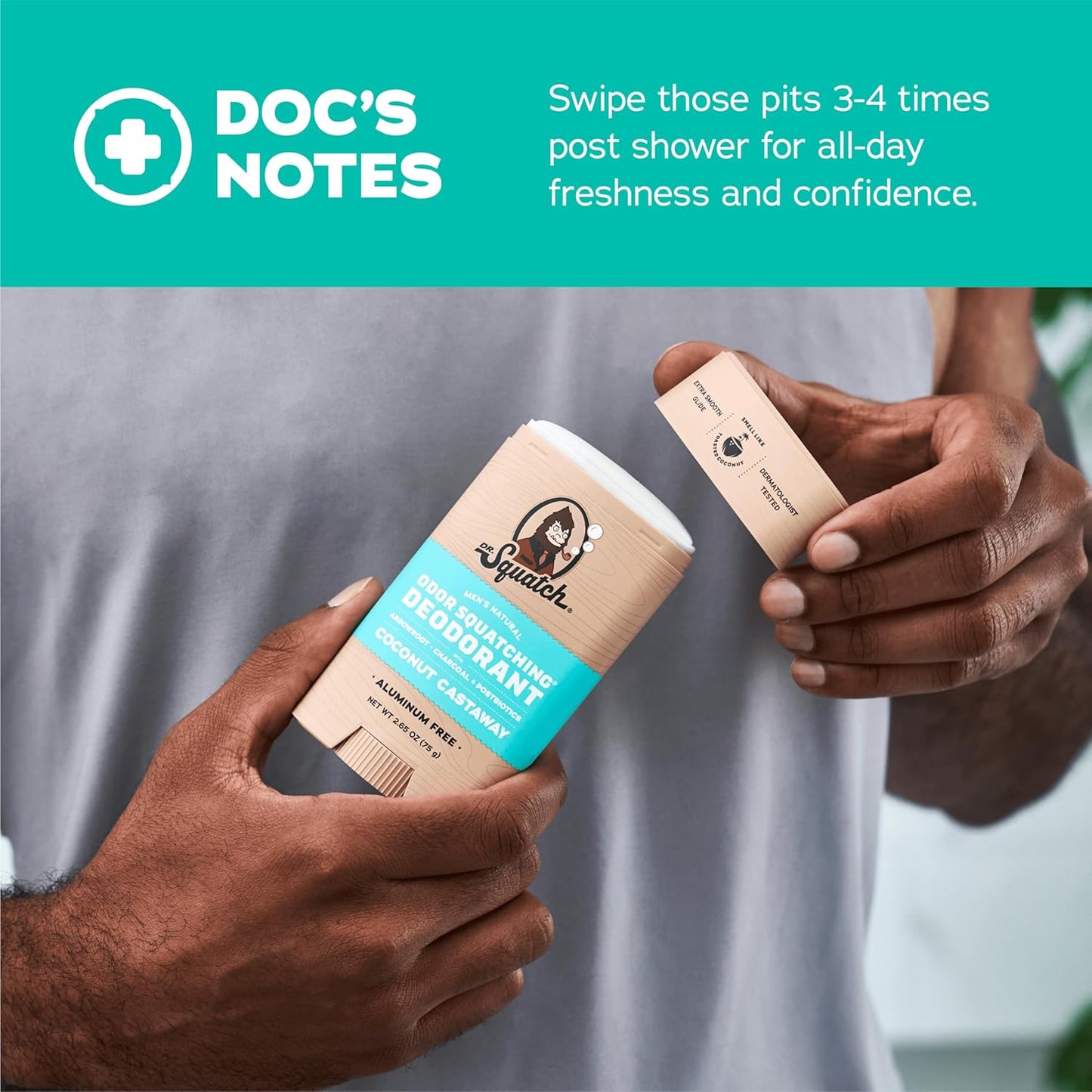 Dr. Squatch Natural Deodorant for Men - Odor-Squatching Aluminum Free - Coconut Castaway (2.65 oz, 3-Pack)