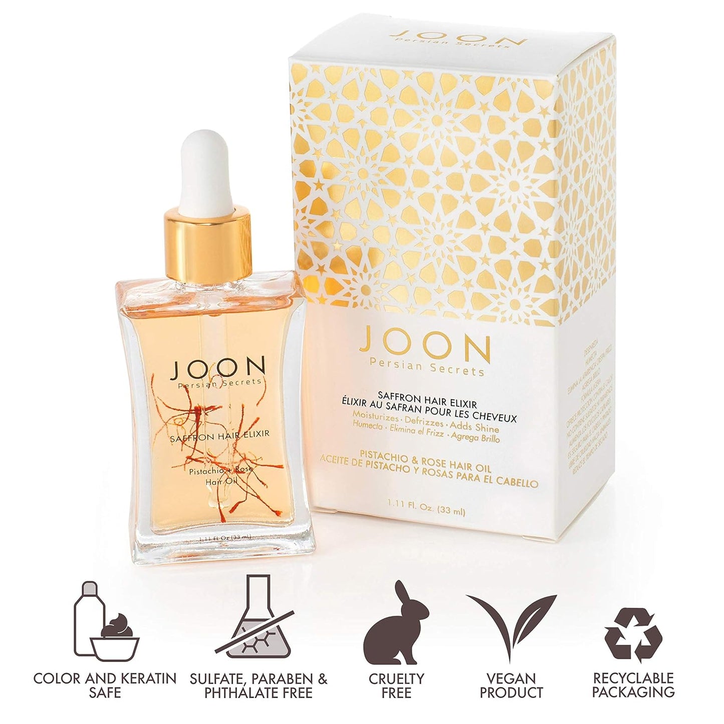 Joon Saffron Hair Elixir Pistachio + Rose Hair Oil, 1.11 Fl. Oz.