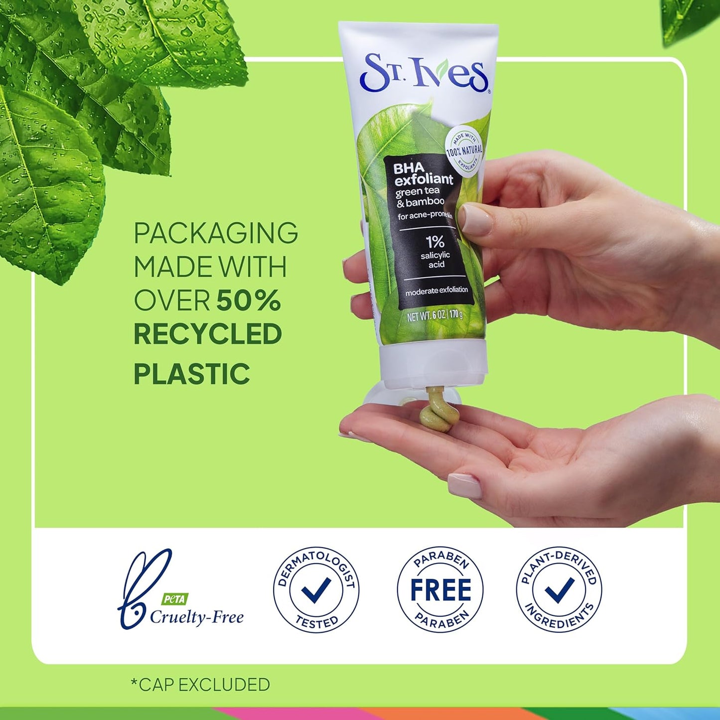 St. Ives Blackhead Clearing Face Scrub, Clears Blackheads & Unclogs Pores, Green Tea & Bamboo, Salicylic Acid Acne Treatment Facial Scrub, Moderate Exfoliator Skin Care with Natural Exfoliants 6 oz