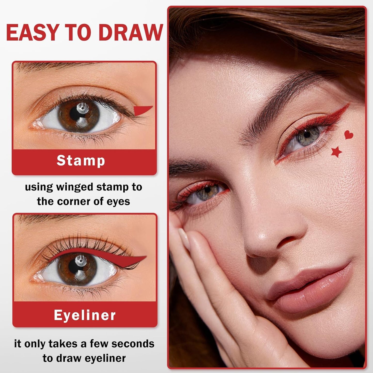 4PCS Double-headed Eyeliner Stamp Pencil Red Liquid Winged Eyeliner Stamp Pen Waterproof Smudgeproof Eye Liner Stamp for Eye Makeup