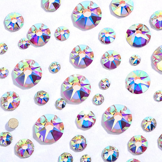 Novani Crystal AB Rhinestones Flat Back Round Rhinestone Style 2088 Sparkly Crystal Gemstones for Crafting,Mixed Large Size(SS12-SS40)
