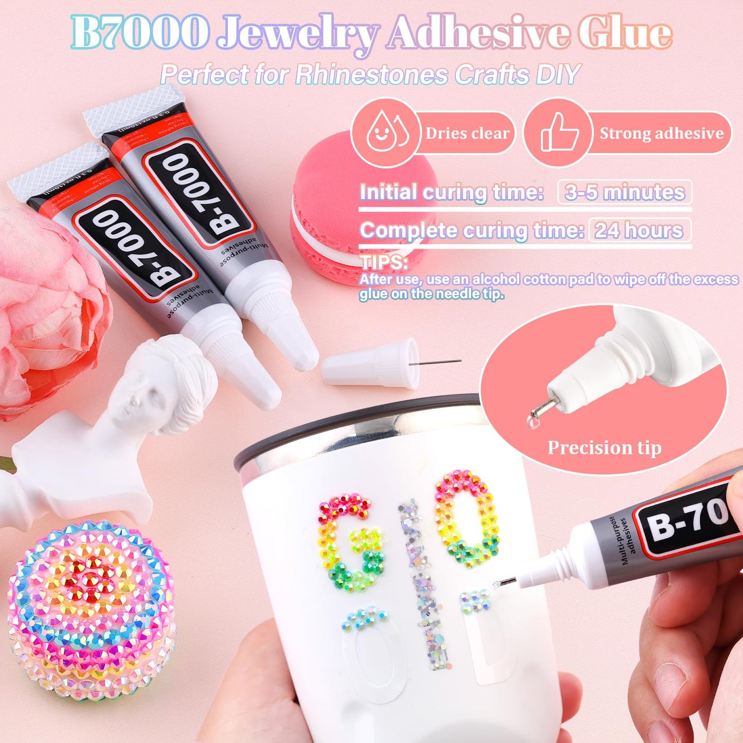 8000Pcs Resin Rhinestones with B7000 Jewelry Glue for Crafting, Multicolors 5mm Non Hotfix Flatback Gems, Bedazzling Crystal for DIY Crafts Clothing Tumblers Mugs Shoes Fabric Decor Nail Art