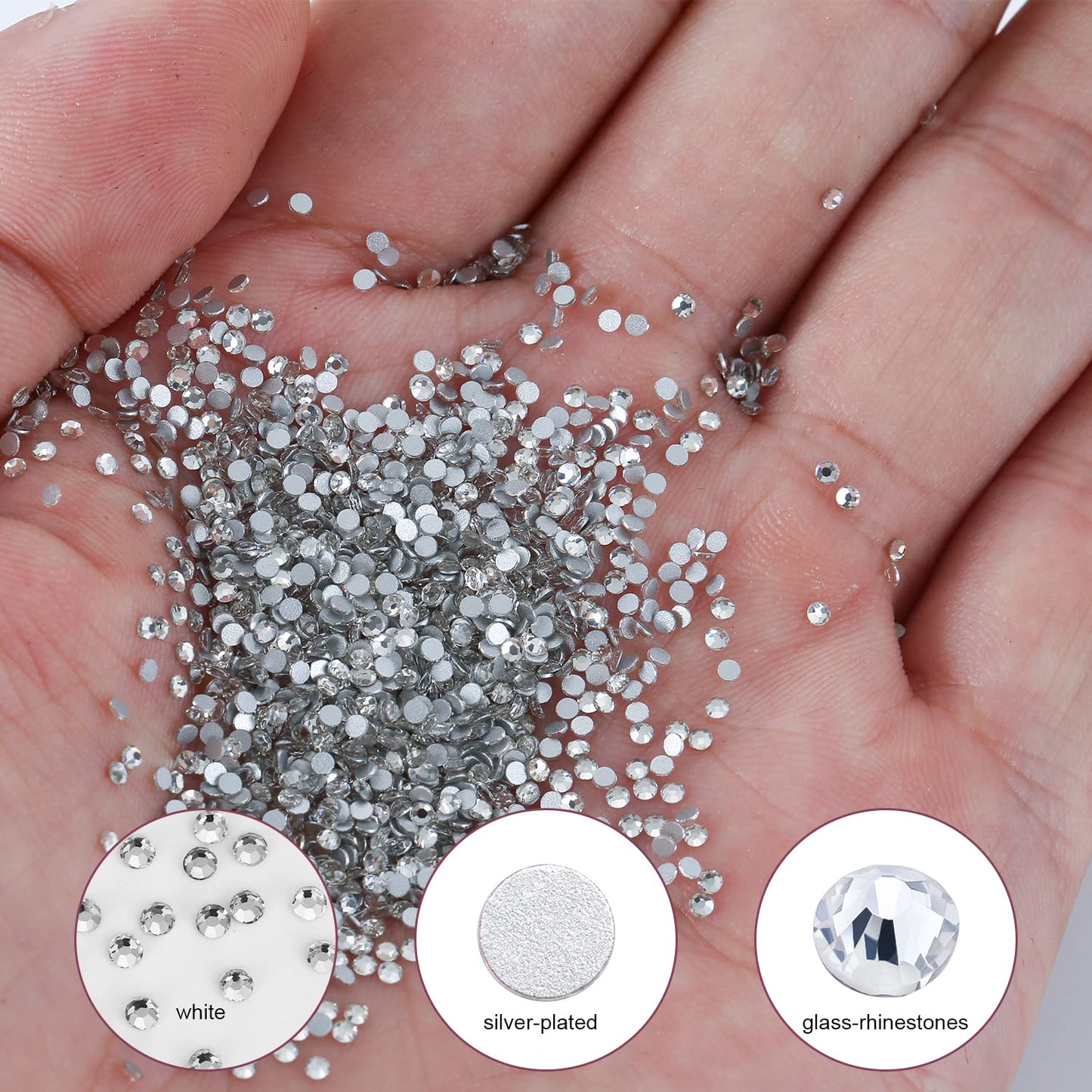 3000Pcs White Crystal Rhinestones,Glass Flatback Rhinestones Mini Gemstones for Nail Face Makeup Art Crafts Clothes Decoration -(SS4,1.6mm,White)