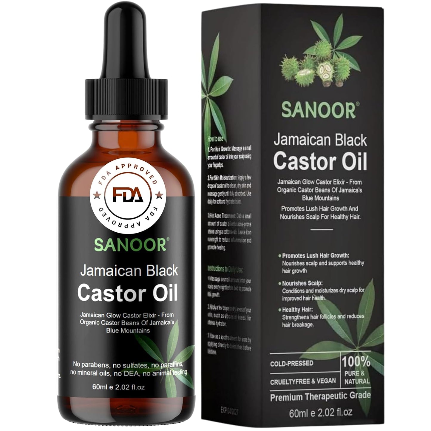 Jamaican Glow Castor Elixir Oil | 100% Pure and Natural - Premium Grade Leave In Oil for Hair Growth, Eyelashes and Eyebrows| Infused with Nutrients Pure Hair Butter | Cold-pressed | 60ml