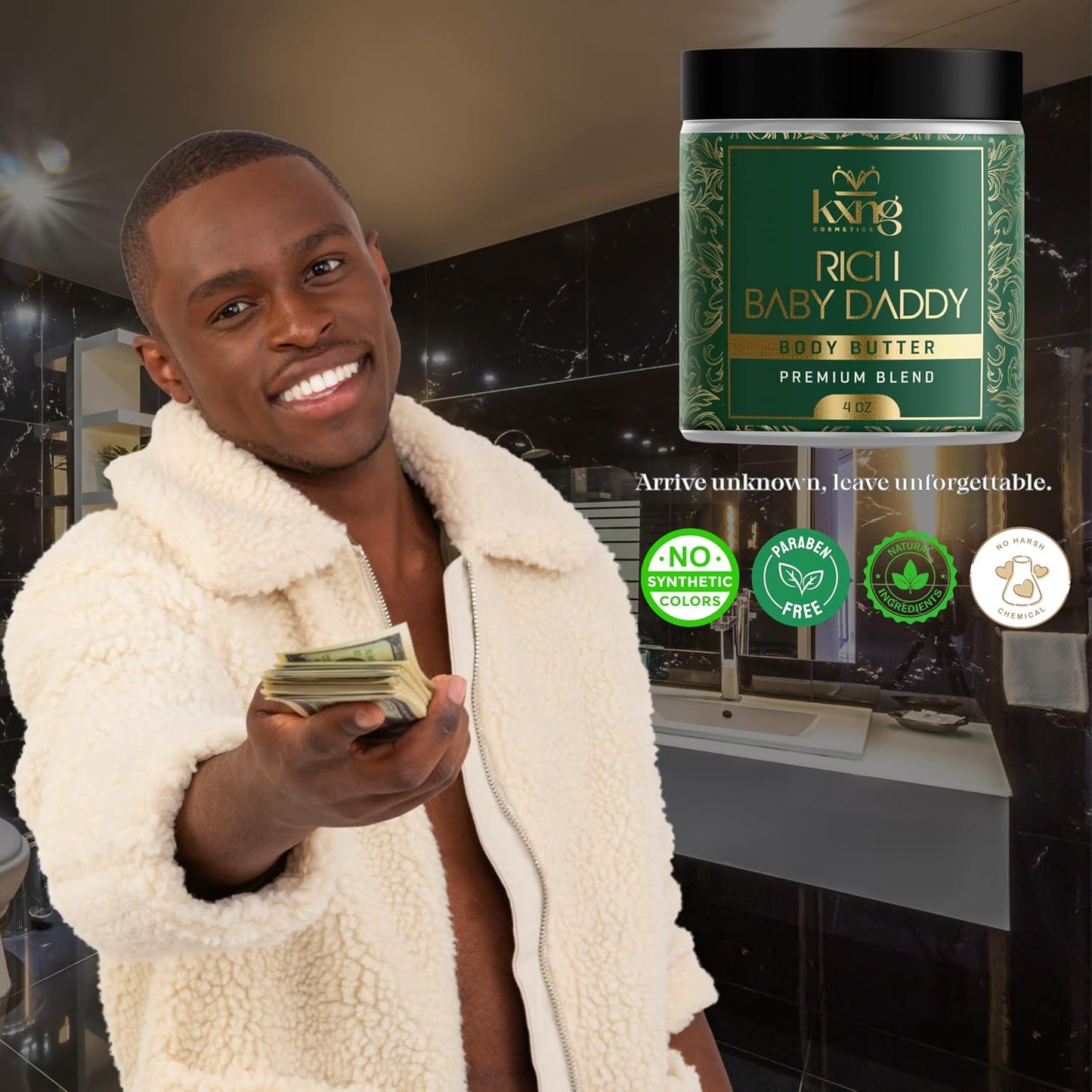 KXNG Cosmetics, Body Butter, Organic Skin Care for Men and Women, Body Moisturizer Lotions and Creams, Raw Shea Butter, Cocoa Butter, Mango, Coconut Oil, Hand, Foot, All Skin Types (Rich Baby Daddy)