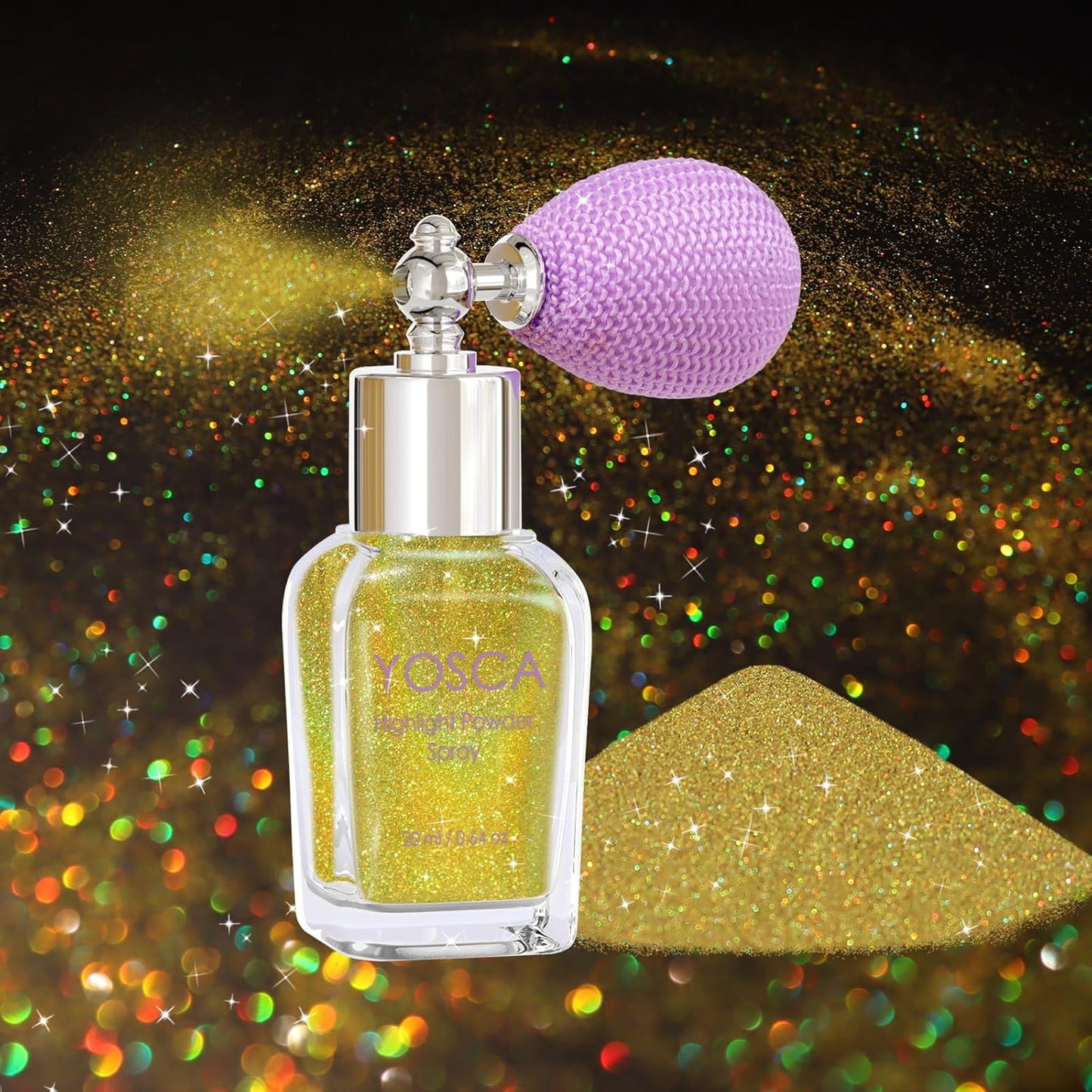 Yosca Body Glitter Spray, 30ML Loose Laser Body Shimmer Powder Holographic Hair Spray Gold Glitter Sparkle Highlighter Makeup Festival Concert Party Accessories for Rave Clothes Hair Face Nail Art