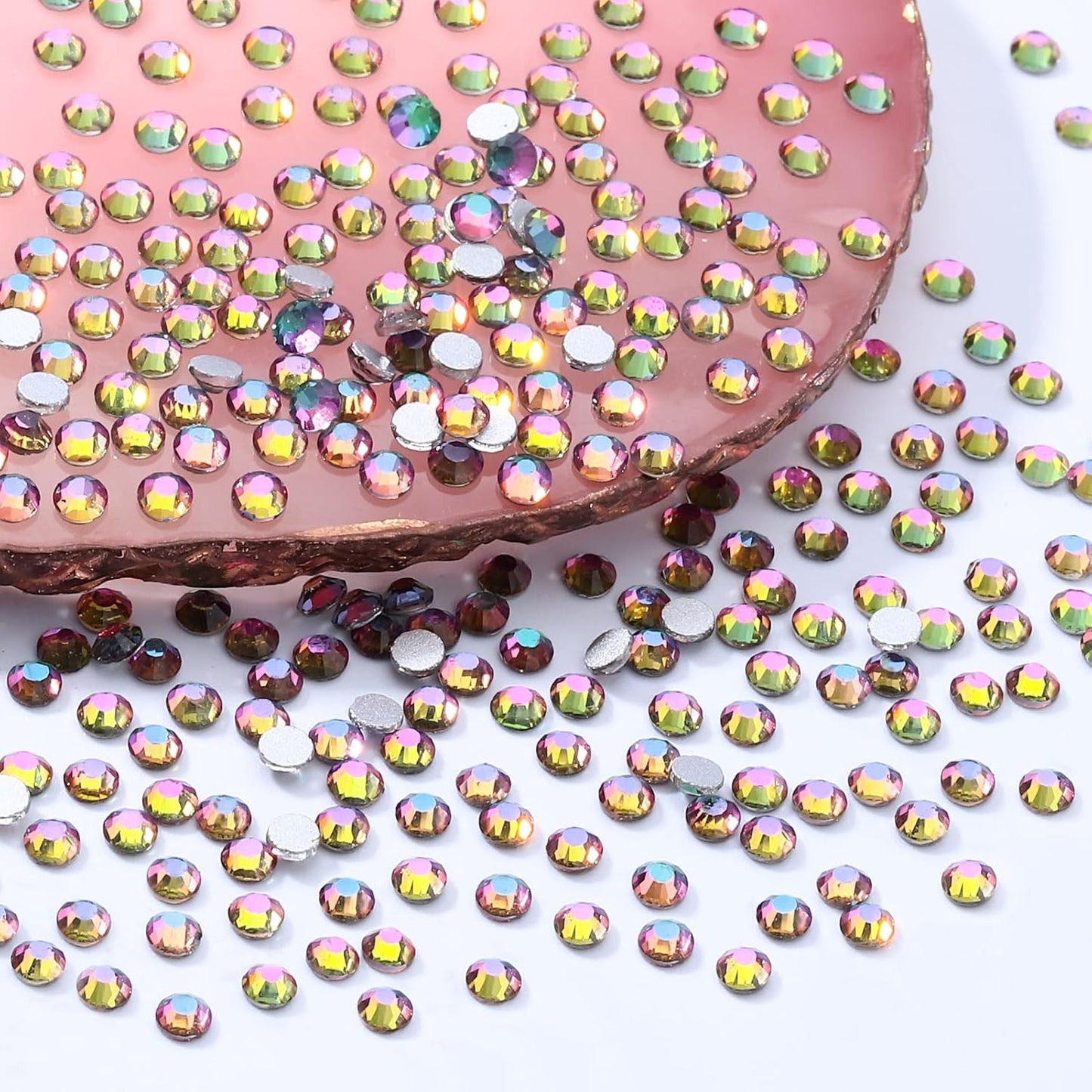 Green Volcano Flatback Rhinestones, Glass Rhinestones for Nail Art and Craft, Glue Fix, Loose Crystal Gemstones(Green Volcano, SS10, 1440pcs, 2.7-2.8mm)