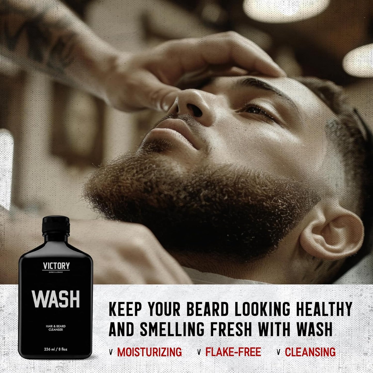 Victory Barber & Brand Beard Wash - Made in USA, Men's All-in-One Shampoo and Conditioner, Hydrating, Smoothening, Softening, 8.4 Fl Oz