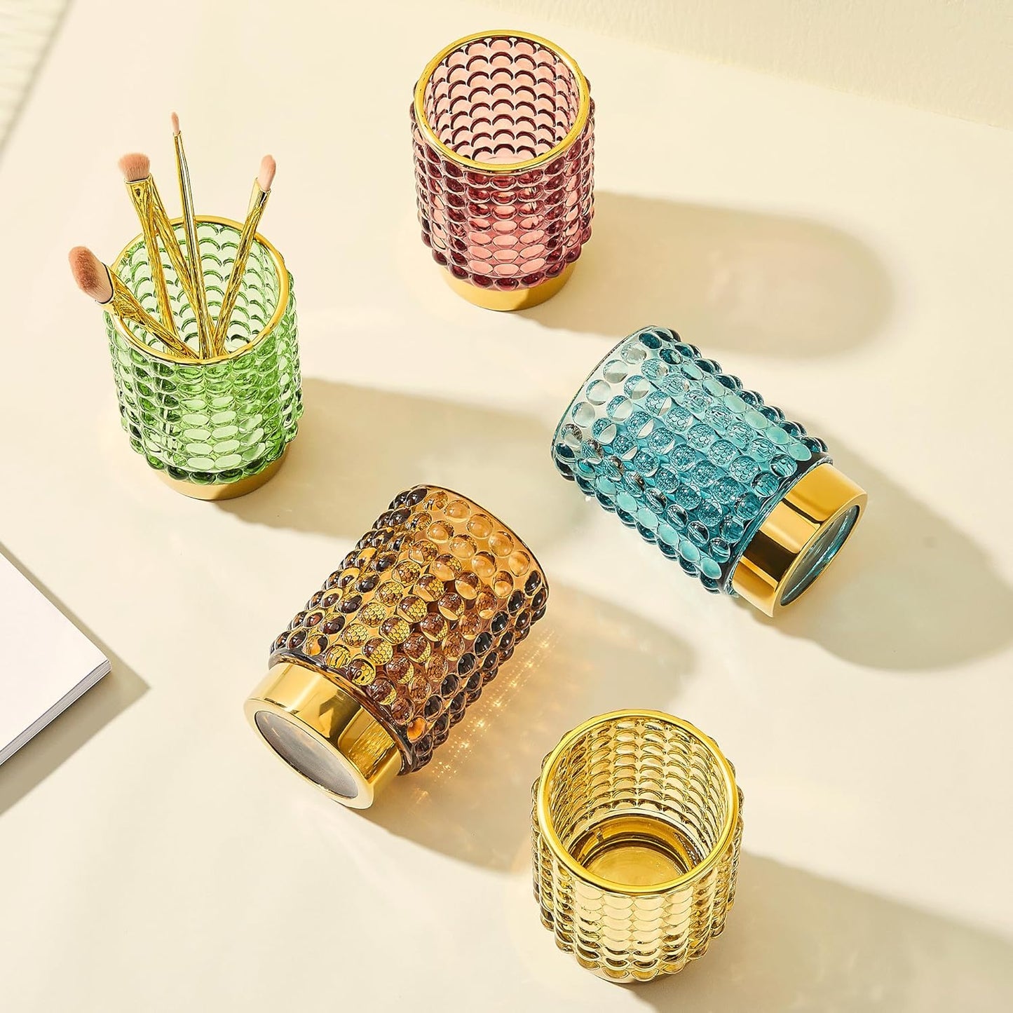 Makeup Brush Holder Organizer,Toothbrush Holders,Desk Pen Pencil Holder,Multifunctional Vintage Glass Brush Cup(A38-9-US/Brown/L)