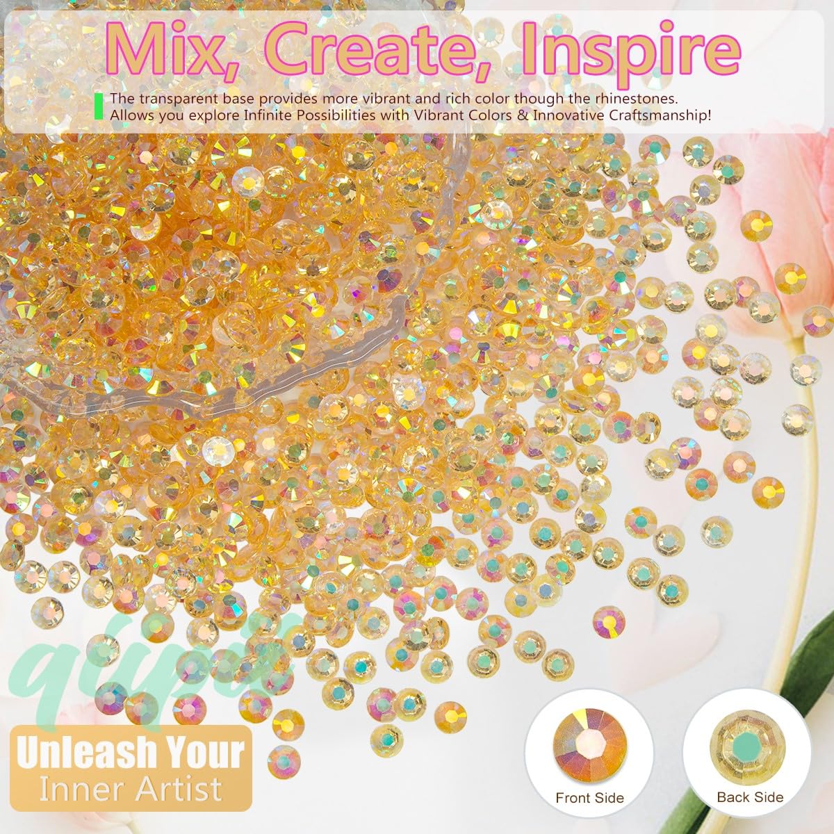 Transparent Champagne AB Resin Rhinestones for Crafting 3mm 4mm 5mm Flatback Jelly Stones Gems Crystals Diamonds Charms for Nails Face Eyes Makeup Tumblers Bottles Mugs DIY Crafts Clothes Shoes