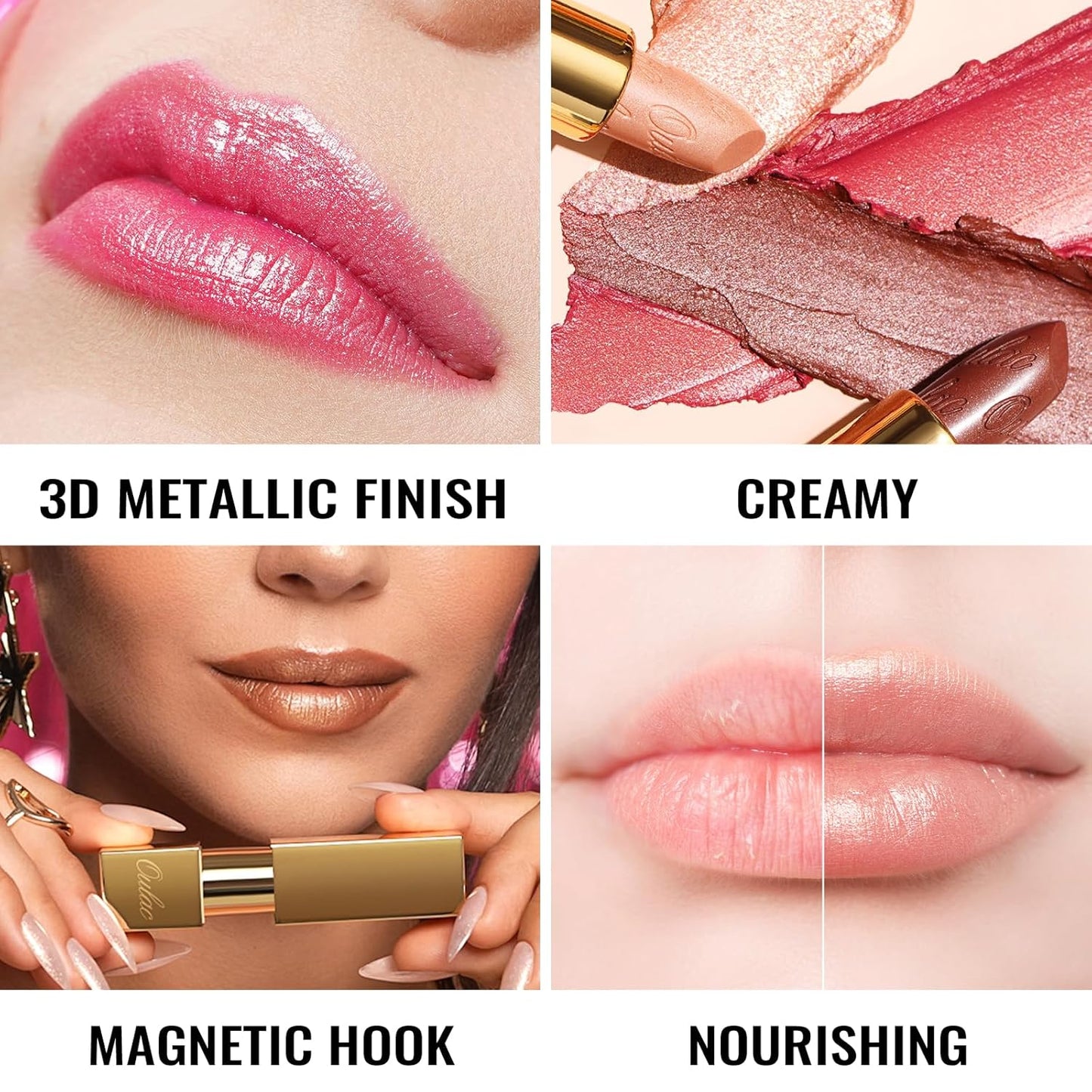 Oulac Glitter Lipstick for Women with Metallic 3D Shine Lightweight Hydrating Formula, High Impact Lip Color, Vegan Beauty, Sheer Coverage Lip Makeup, Christmas Gifts for Women, Me Time(24)