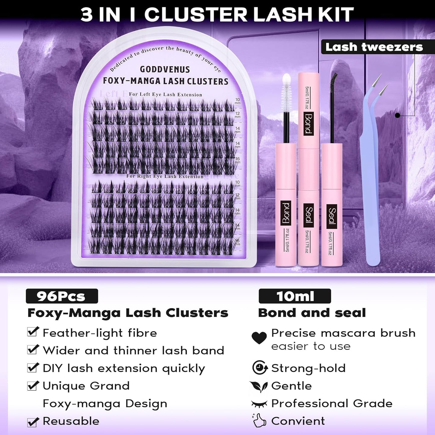 Manga Lash Cluster Kit Wispy Lashes Clusters Fluffy Eyelash Clusters Upturned Foxy Cluster Eyelash Extensions Kit D Curl Fairy Eyelash Extension Kit 10-16mm Individual Lashes Kit