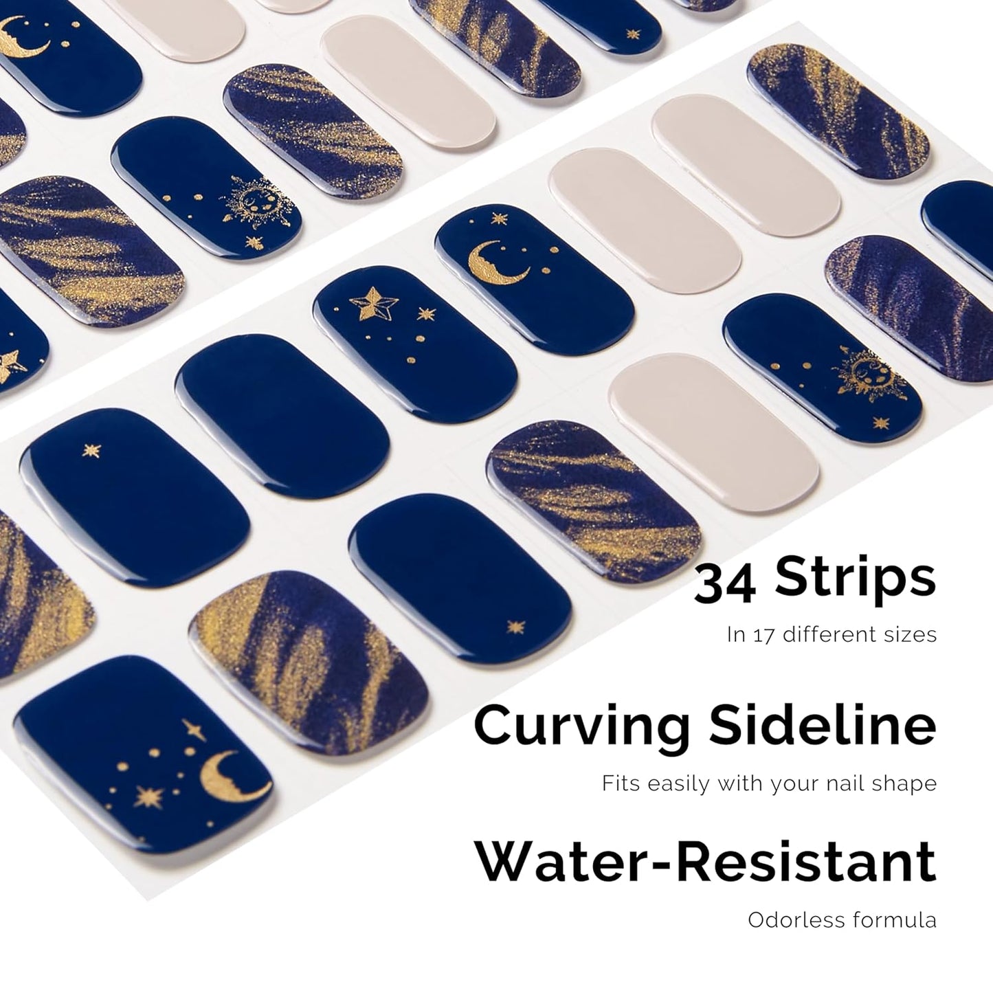 NAILOG Semi Cured Gel Nail Strips 34 pcs| Buy 2 Get 1 UV Lamp | Long Lasting Nail Polish Sticker Wraps with Glossy Gel Finish, Shooting Stars
