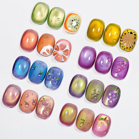 MIZHSE Cat Eye Gel Nail Polish, Fruit Colors Magnetic Gel Polish Set with Magnet, Neon Cateye Effect Green Purple Yellow Soak Off Nail Art Manicure Home Gift for Ladies