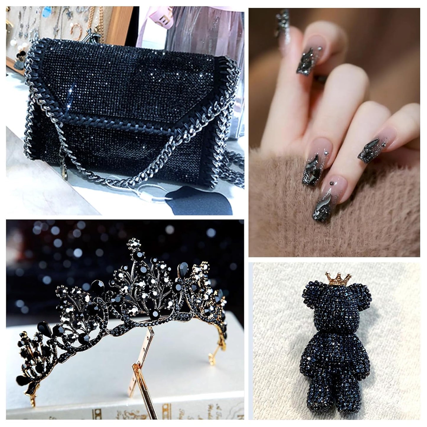 3000Pcs Black Crystal Rhinestones,Glass Flatback Rhinestones Mini Gemstones for Nail Face Makeup Art Crafts Clothes Decoration -(SS4,1.6mm,Black)