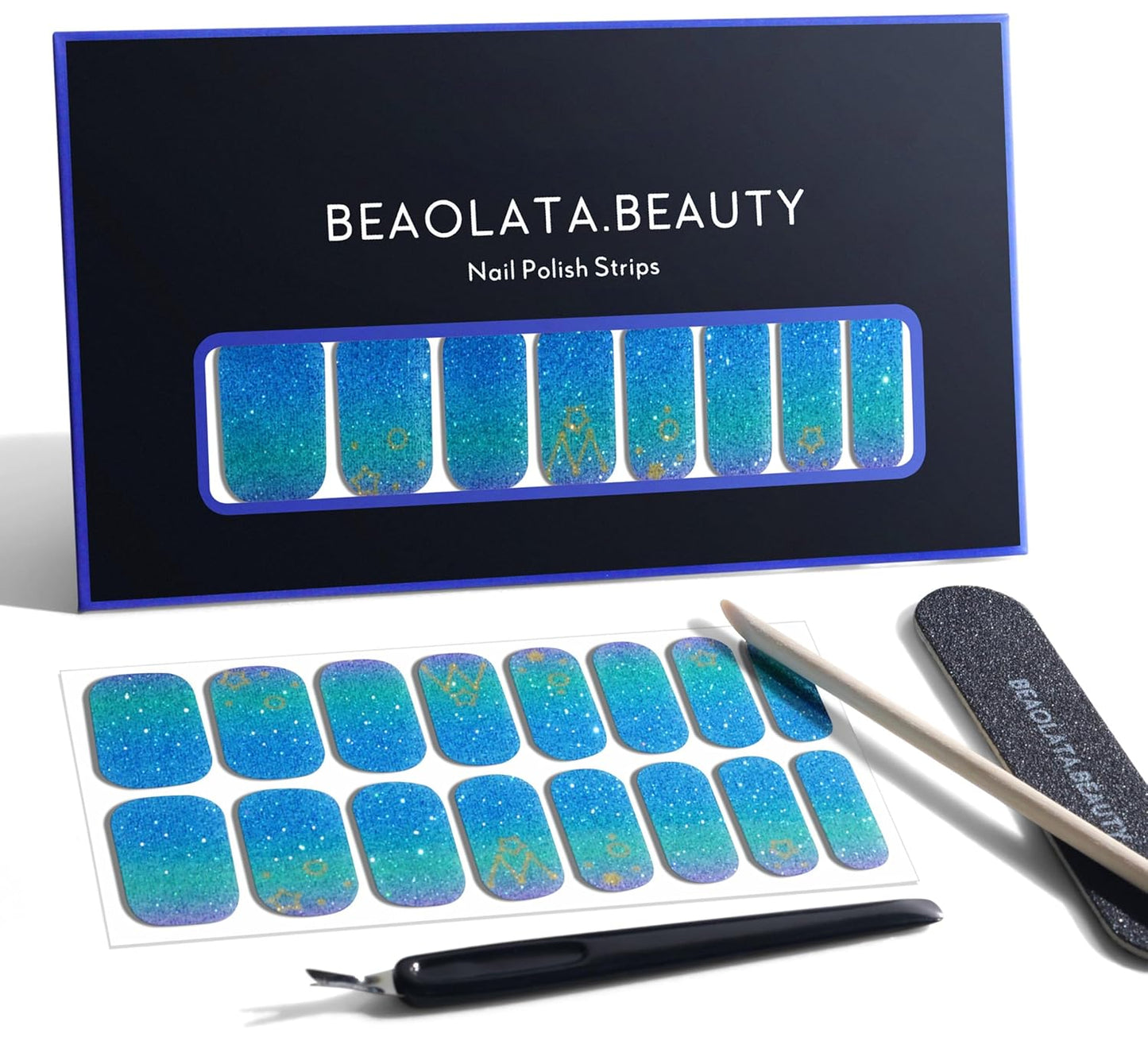 Nail Polish Strips, 32PCS Salon Quality Wraps, Long Lasting Gel Nail Stickers for Women Easy Apply& Remove (Picking Dark Blue)