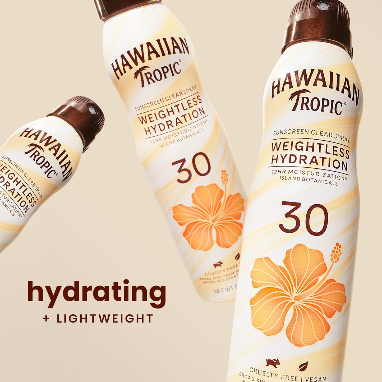 Hawaiian Tropic Weightless Hydration Clear Spray Sunscreen SPF 30, 6oz | SPF 30 Sunscreen Spray, Sunblock, Oxybenzone-Free, 6oz each Twin Pack